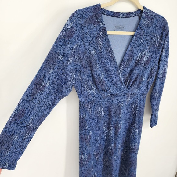 Patagonia Metairie Dress M Surplice V Neck Organic Cotton A Line Flare Navy Blue - Picture 7 of 13